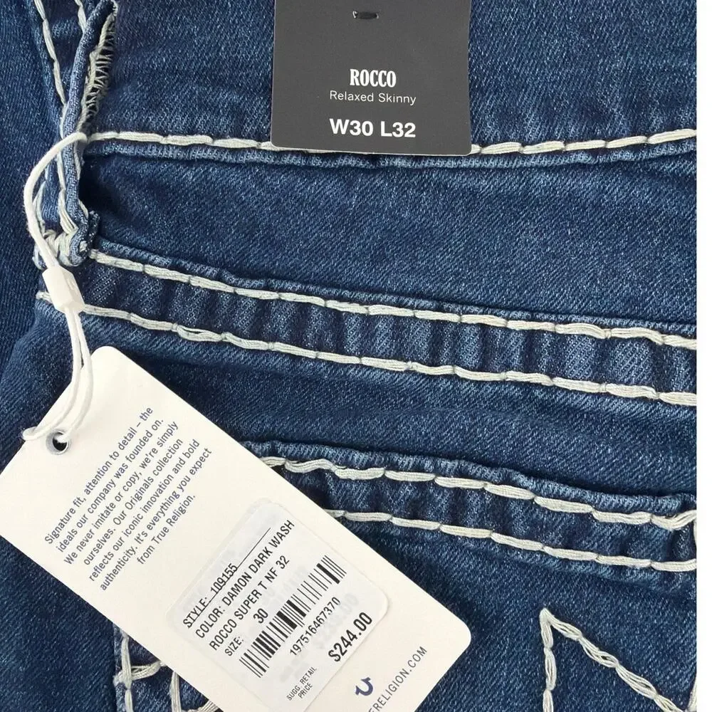 True Religion Men's Damon Dark Wash Rocco Super T NF 32 Slim Fit Jeans Size 30